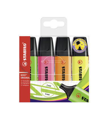 Textmarker-Set BOSS ORIGINAL, 70/4, Etui, farbig sortiert, 2-5mm Keilspitze