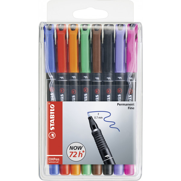 4006381115025 - STABILO universal OHP-Marker Fein Filzspitze Orange Grün Rot Blau Braun Schwarz Lila Rosa 8 Stück