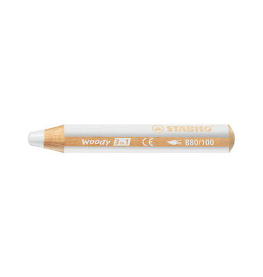 Buntstifte STABILO woody 3 in 1, 880/100, wei&szlig;, rund, jumbo