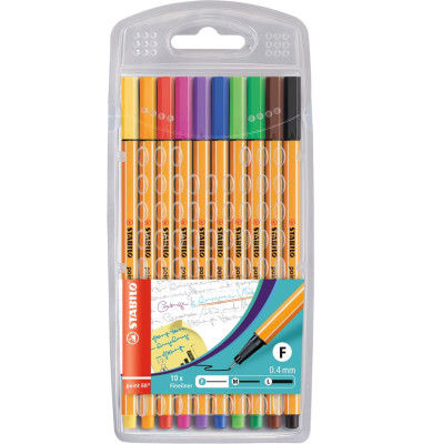 Fineliner-Set point 88, 8810, orange, wei&szlig;e Streifen (Schreibfarbe: 10-farbig sortiert), 0,4mm
