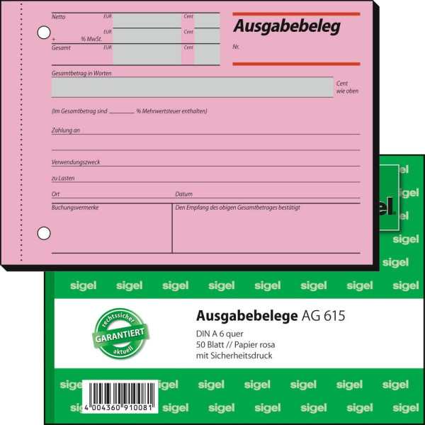 4004360910081 - Ausgabebeleg DIN A6 quer nicht selbstdurchschreibend 1 Durchschlag 50 Bl