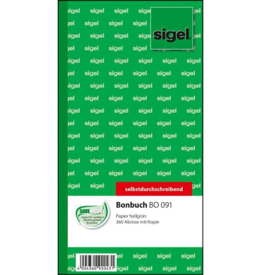 Bonbuch BO091 360 Abrisse selbstdurchschreibend grün 105x200mm 2x60 Blatt