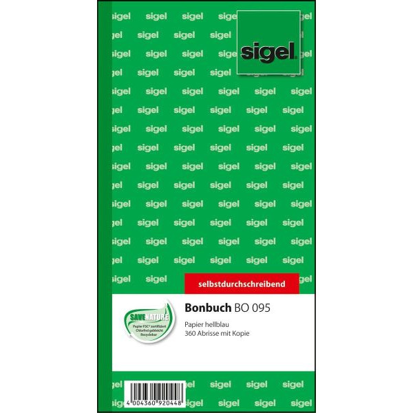 4004360920448 - Bonbuch BO095 360 Abrisse selbstdurchschreibend blau 105x200 2x60 Blatt 4004360920448 Sigel