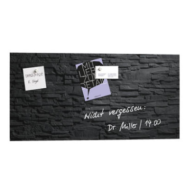 Glas-Magnetboard artverum GL 149, 91x46cm, schwarz, Design Schiefer Stone