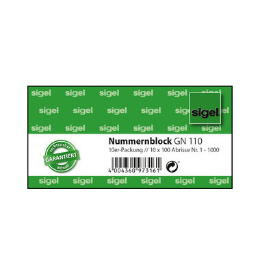 GN110 Nummernblock 1-1000 5-farbig 105 x 50mm 