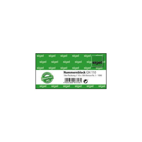 4004360973161 - GN110 Nummernblock 1-1000 5-farbig 105 x 50mm  4004360973161 Sigel