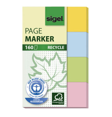 Haftmarker HN604, Recycle, 50x80mm, 4-farbig sortiert, ohne, rechteckig