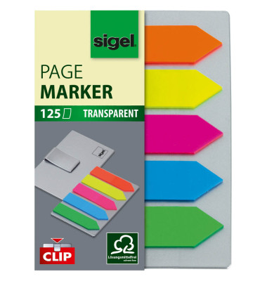 Haftmarker HN611, Haftmarker Pfeile mit Clip, 52x82mm, 5-farbig sortiert, ohne, Pfeil