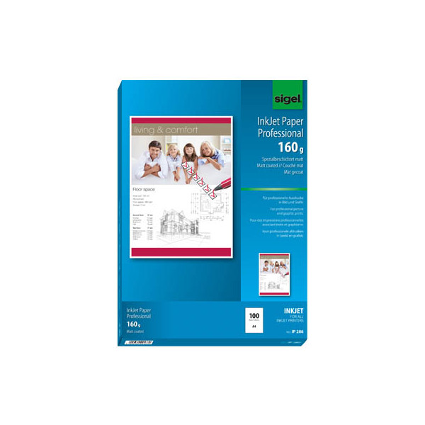 5 Stück Sigel Inkjetpapier Professional IP 286, A4 160g hochweiß matt einseitig bedruckbar 4004360991738 Sigel