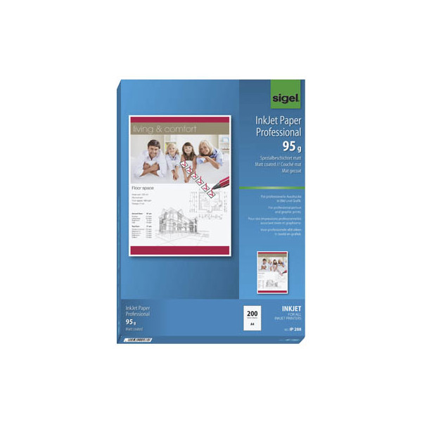 5 Stück Sigel Inkjetpapier Professional IP288, A4 95g hochweiß matt einseitig bedruckbar 4004360991417 Sigel