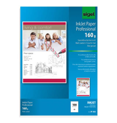 Inkjetpapier Professional IP383, A3 160g hochweiß matt einseitig bedruckbar