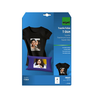 Sigel Inkjet-Transfer-Folien A4, für T-Shirts & dunkle Textilien, zum Aufbügeln - Bürobedarf