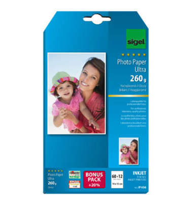 Fotopapier Ultra IP 656, 10x15cm, für Inkjet, 260g superweiß hochglänzend einseitig bedruckbar