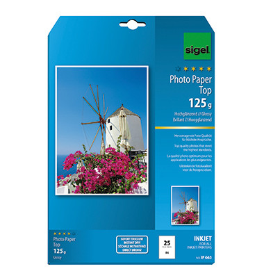 Fotopapier Top Ip663, A4, für Inkjet, 125g hochweiß hochglänzend einseitig bedruckbar