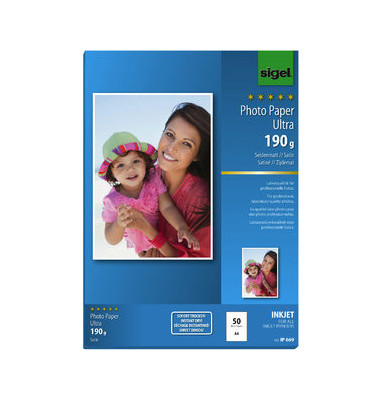 Fotopapier Ultra IP 669, A4, für Inkjet, 180g superweiß hochglänzend einseitig bedruckbar