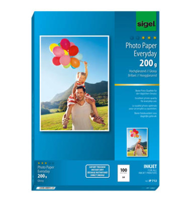 Fotopapier Everyday IP 712, A4, für Inkjet, 200g weiß hochglänzend einseitig bedruckbar