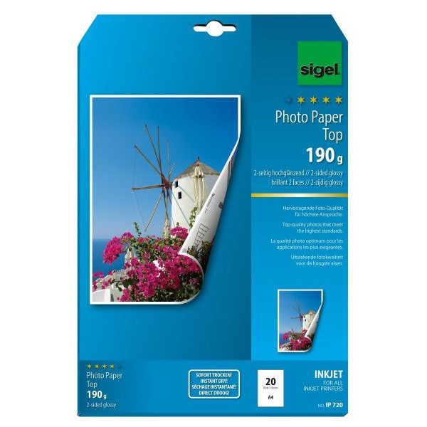 4004360998300 - Fotopapier Top IP720 A4 für Inkjet 190g hochweiß hochglänzend beidseitig bedruckbar 4004360998300 20 Blatt
