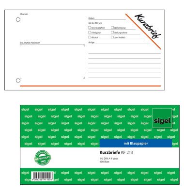 Kurzmitteilung Kurzbrief KF213 1/3 A4 quer mit Blaupapier