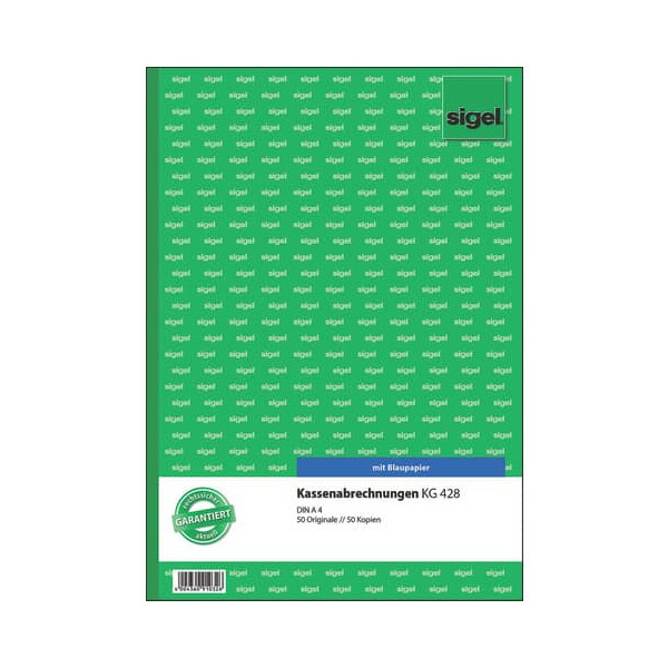4004360910326 - Kassenabrechnungsbuch KG428 A4 einfach 2x50 Blatt 4004360910326 Sigel