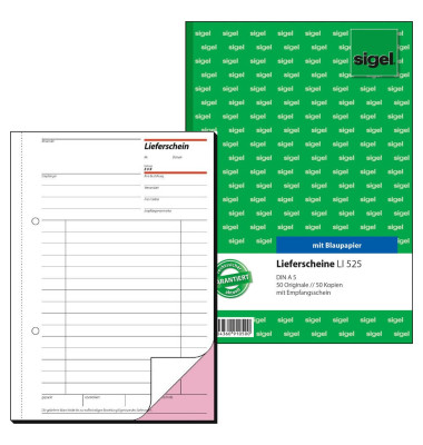 Lieferschein LI525 mit Empfangsschein A5 hoch 2x50 Blatt