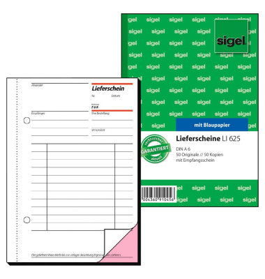 Lieferschein LI625 mit Empfangsschein A6 hoch