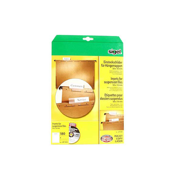 4004360992124 - Einsteckschilder für Elba Hängemappen weiß MP 58x18mm 170g SIGLP725 4004360992124 180 Stück