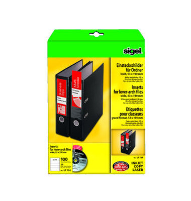 R&uuml;ckenschilder LP734, wei&szlig;, breit/kurz, 53x190mm, einsteckbar