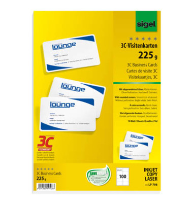 LP798 3C- Visitenkarten weiß 85 x 55 mm 200g 100 Stück