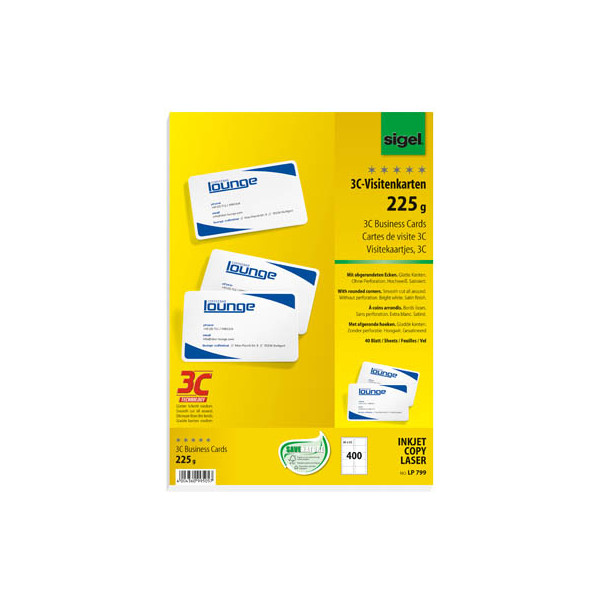 5 Stück Sigel LP799 3C- Visitenkarten weiß 85 x 55 mm 200g runde Ecken glatte Kanten 4004360995057 Sigel