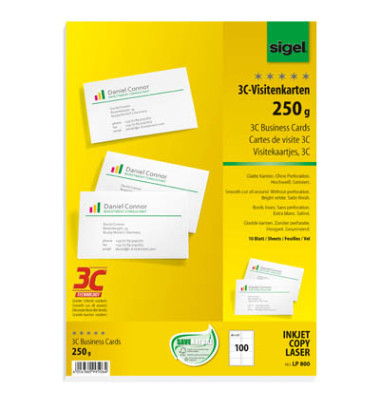 LP800 3C- Visitenkarten weiß 85 x 55 mm 250g 100 Stück glatte Kanten