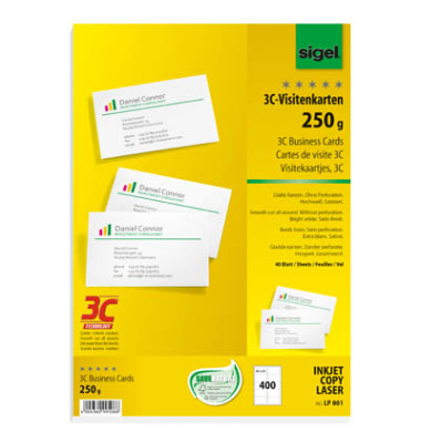 LP801 3C- Visitenkarten weiß 85 x 55 mm 250g glatte Kanten