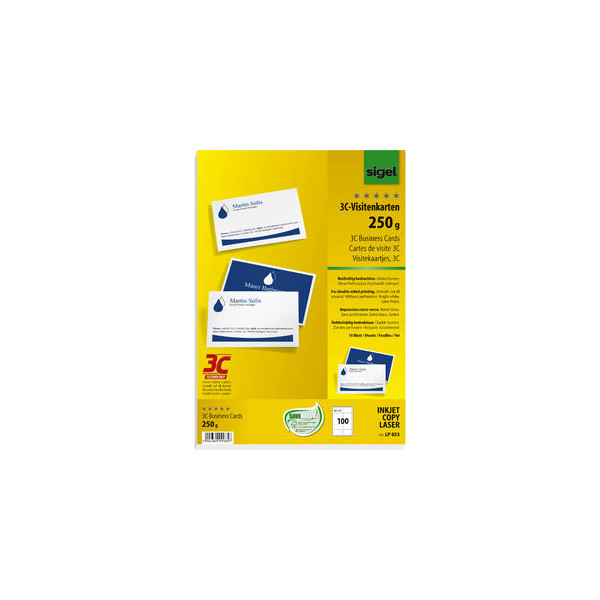 8 Stück Sigel LP853 3C- Visitenkarten weiß 85 x 55 mm 250g glatte Kanten Duplex 4004360999857 Sigel