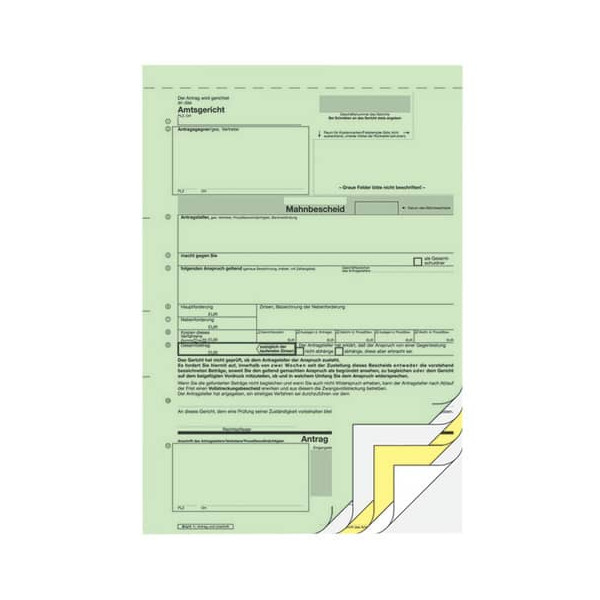 25 Stück Sigel Antrag für Mahnbescheid A4 hoch 2x2 Blatt 4004360915741 Sigel