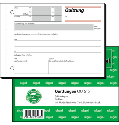 Quittung QU615 mit MwSt. A6 quer