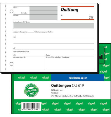 Quittungsblock QU619 einfach Satzbild A6 quer