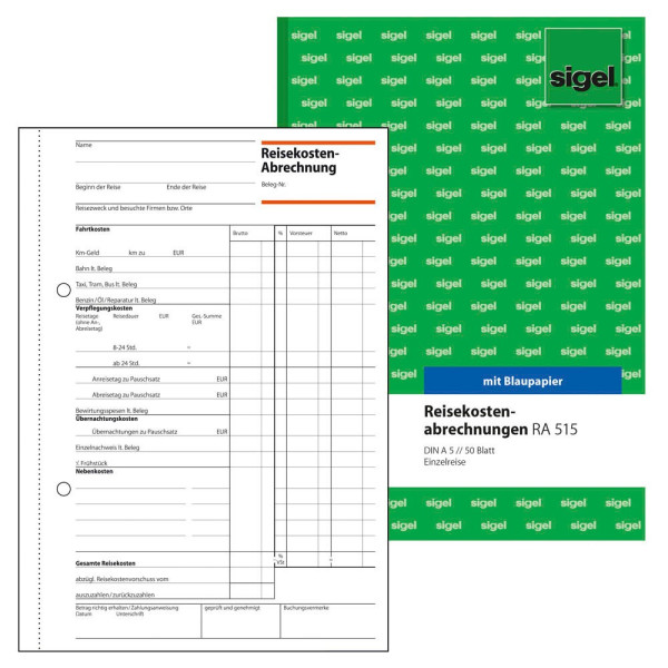 4004360910876 - SIGEL Personalformulare Reisekostenabrechnung Einzelreise ReisekostenabrA5 Einzelreise RA515 DIN A5 1x 50 Seiten