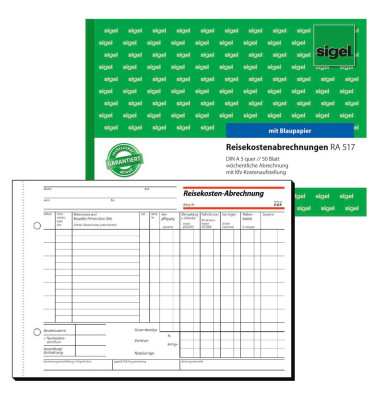 Reisekostenabrechnungen RA517 wöchentliche Abrechnung mit Kfz-Kostenaufstellung, A5 quer, 1x 50 Blatt