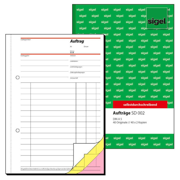 4004360910067 - - Auftragsformular din A5 56g m² selbstdurchschreibend 2 Durchschläge handschriftlich Schreibmaschine rosa gelb 3 x 40 Bl