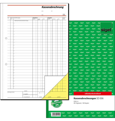 Kassenabrechnung SD006 A4 selbstdurchschreibend 2x40 Blatt