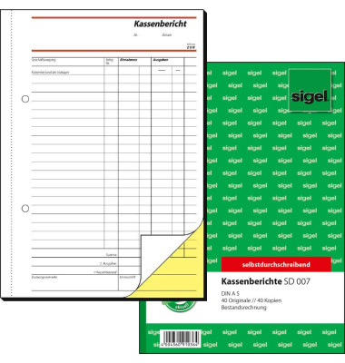 Kassenbericht SD007 A5 selbstdurchschreibend 2x40 Blatt Kassenbericht SD007 A5 selbstdurchschreibend 2x40 Blatt