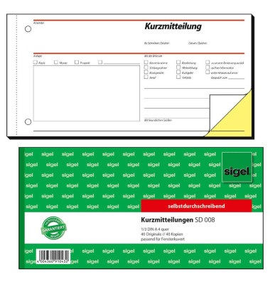 Kurzmitteilung SD008 selbstdurchschreibend 1/3 A4 quer