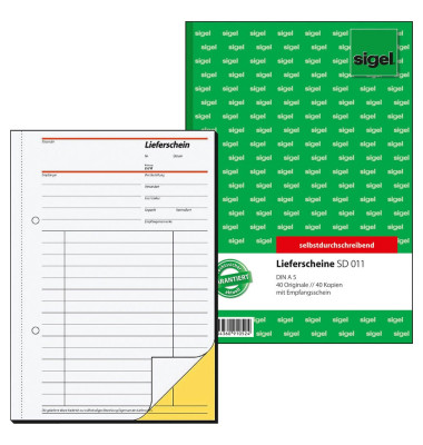 Lieferschein SD011 mit Empfangsschein selbstdurchschreibend A5 hoch 2x40 Blatt Lieferschein SD011 mit Empfangsschein selbstdurchschreibend A5 hoch 2x40 Blatt