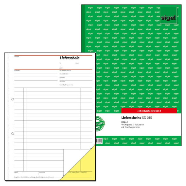 4004360911101 - Lieferschein SD015 A4 hoch selbstdurchschreibend 2x40 Blatt 4004360911101 Sigel