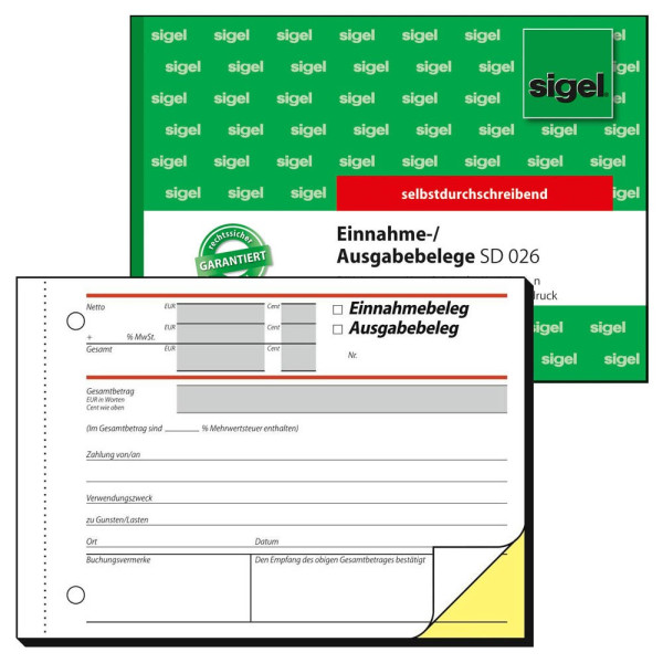 4004360930980 - Ausgabe- Einnahmebeleg SD026 selbstdurchschreibend A6 quer 2x40 Blatt 4004360930980 Sigel