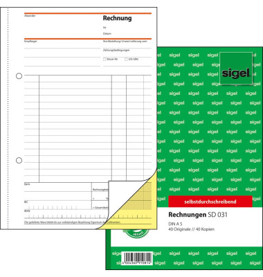 Rechnung SD031 1. und 2. Blatt bedruckt seldbstdurchschreibend A5-hoch