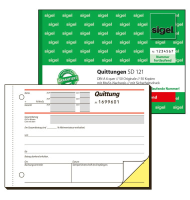 Quittung SD121 A6 quer selbstdurchschreibend farbige Kopie