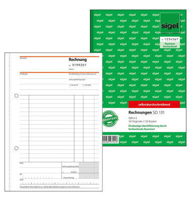 Rechnungsbuch SD131 mit fortlaufender Nummerierung A5 hoch selbstdurchschreibend 2 x 50 Blatt Rechnungsbuch SD131 mit fortlaufender Nummerierung A5 hoch selbstdurchschreibend 2 x 50 Blatt