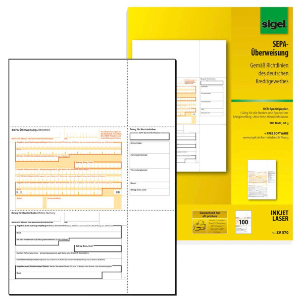 4004360887871 - PC-SEPA-Überweisung ZV572 beleglesefähig MP 90 g m2 A4 Inhalt 250 Formulare