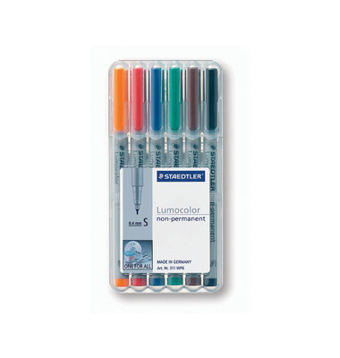 Folienstifte-Set Lumocolor, 311 WP6, 6-farbig sortiert, 0,4mm, Rundspitze, teils nachf&uuml;llbar