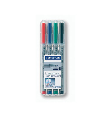 Folienstifte-Set Lumocolor, 312 WP4, 4-farbig sortiert, 1-2,5mm, Keilspitze, nachf&uuml;llbar
